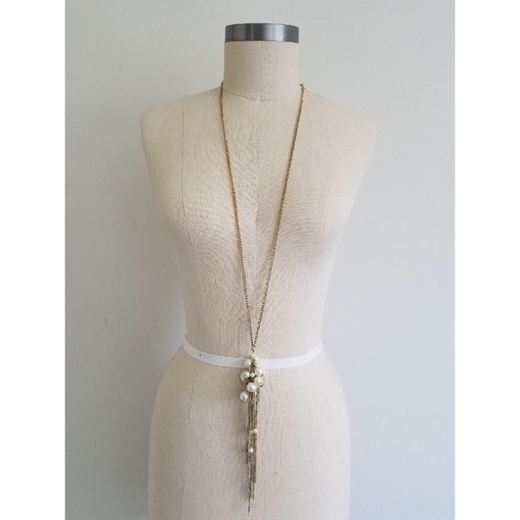 Forever 21 Cream/Gold Pearlescent Fringe Necklace - Picture 1 of 2